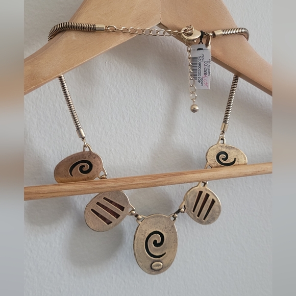 Chico's Oversized Chunky Dangle Gold Toned Necklace, Shimmering Orange - Picture 2 of 4